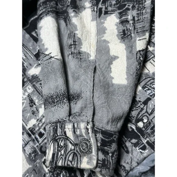 Parsley & Sage Womens Gray & Black Abstract NY City Boho Button Up Jacket India - Picture 16 of 16